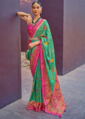 AQUA MARINE GREEN WOVEN PURE BRASSO CHIFFON SAREE