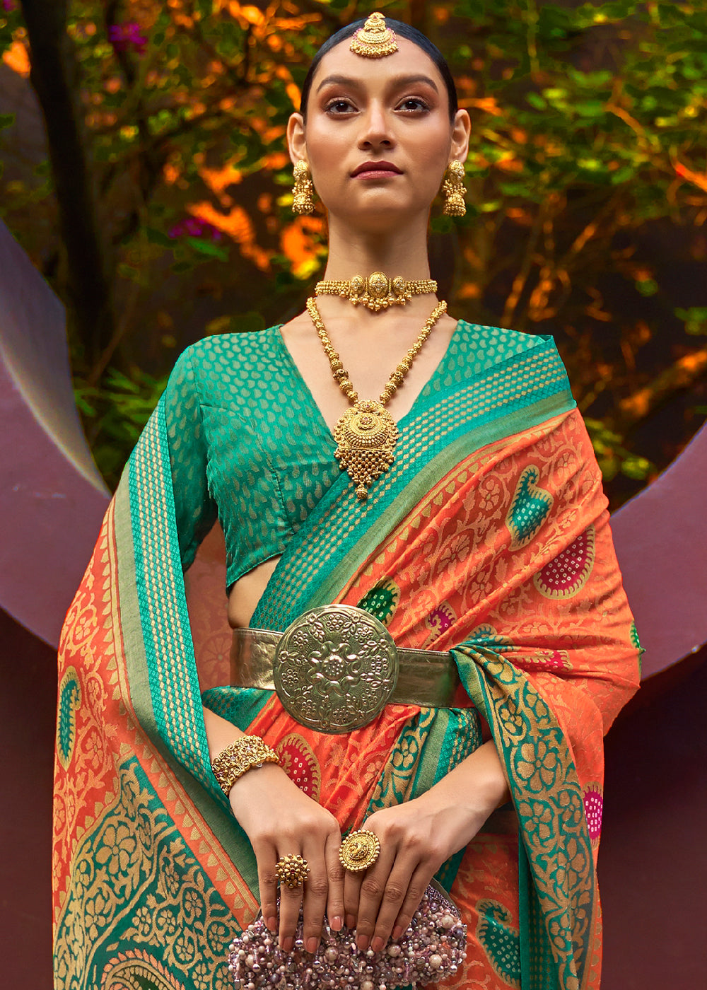 DEEP ORANGE WOVEN PURE BRASSO CHIFFON SAREE