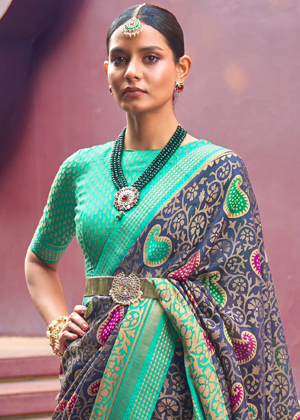 MIDNIGHT BLUE WOVEN PURE BRASSO CHIFFON SAREE
