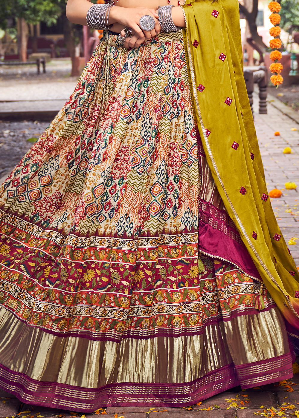PLUM PURPLE WOVEN LAGDI PATTA GAJJI SILK LEHENGA WITH HEAVY HANDWORKED BLOUSE