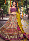 PLUM PURPLE WOVEN LAGDI PATTA GAJJI SILK LEHENGA WITH HEAVY HANDWORKED BLOUSE