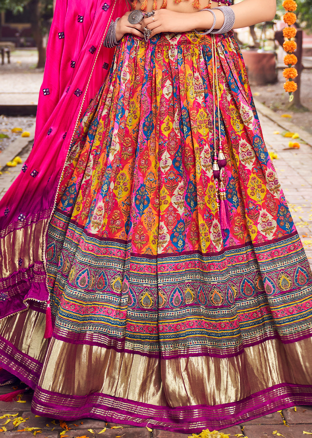 BERRY PURPLE WOVEN LAGDI PATTA GAJJI SILK LEHENGA WITH HEAVY HANDWORKED BLOUSE