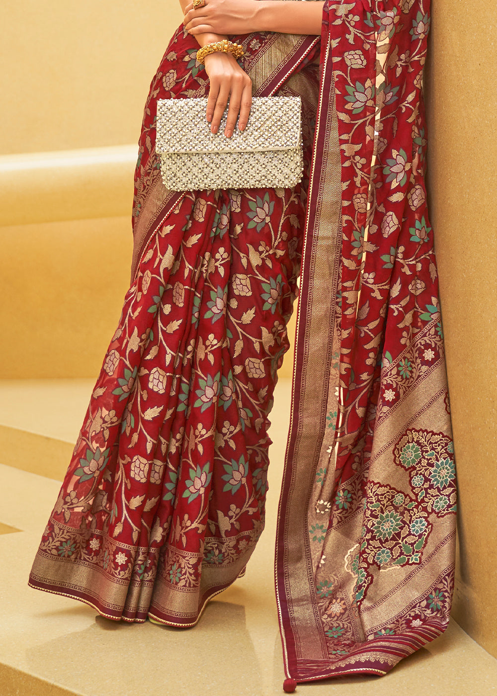 BARN RED WOVEN PURE BRASSO ORGANZA SAREE