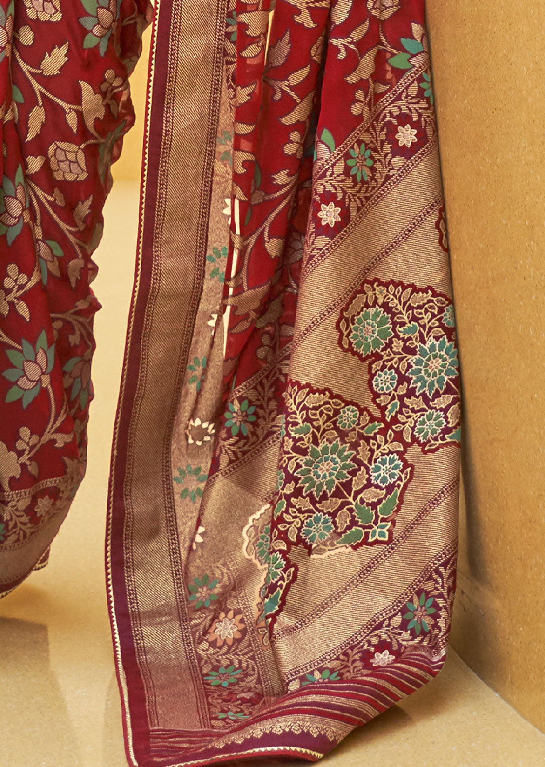 BARN RED WOVEN PURE BRASSO ORGANZA SAREE