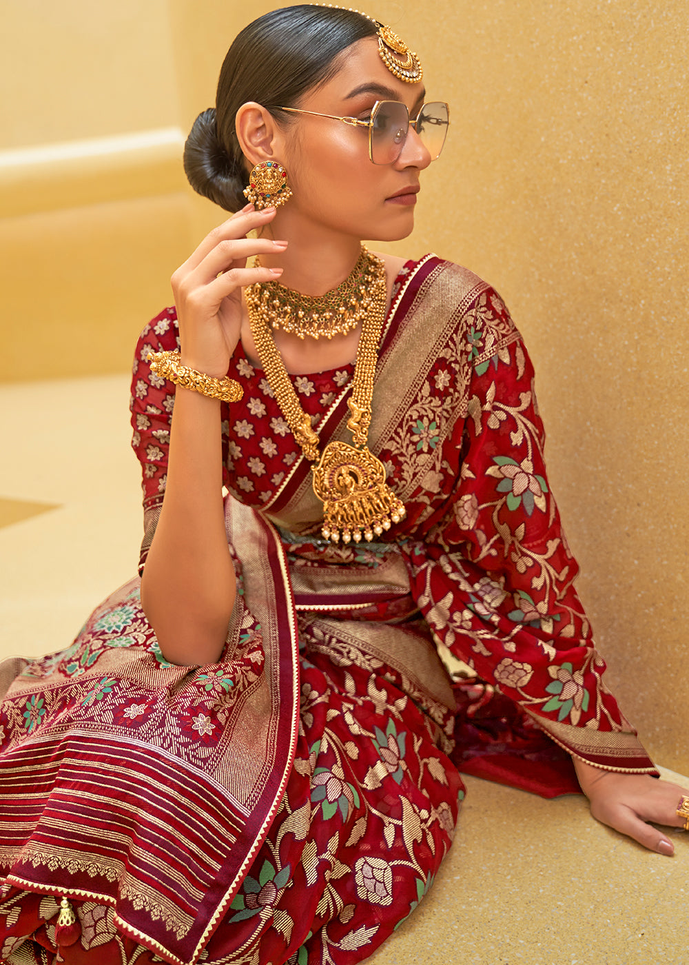 BARN RED WOVEN PURE BRASSO ORGANZA SAREE