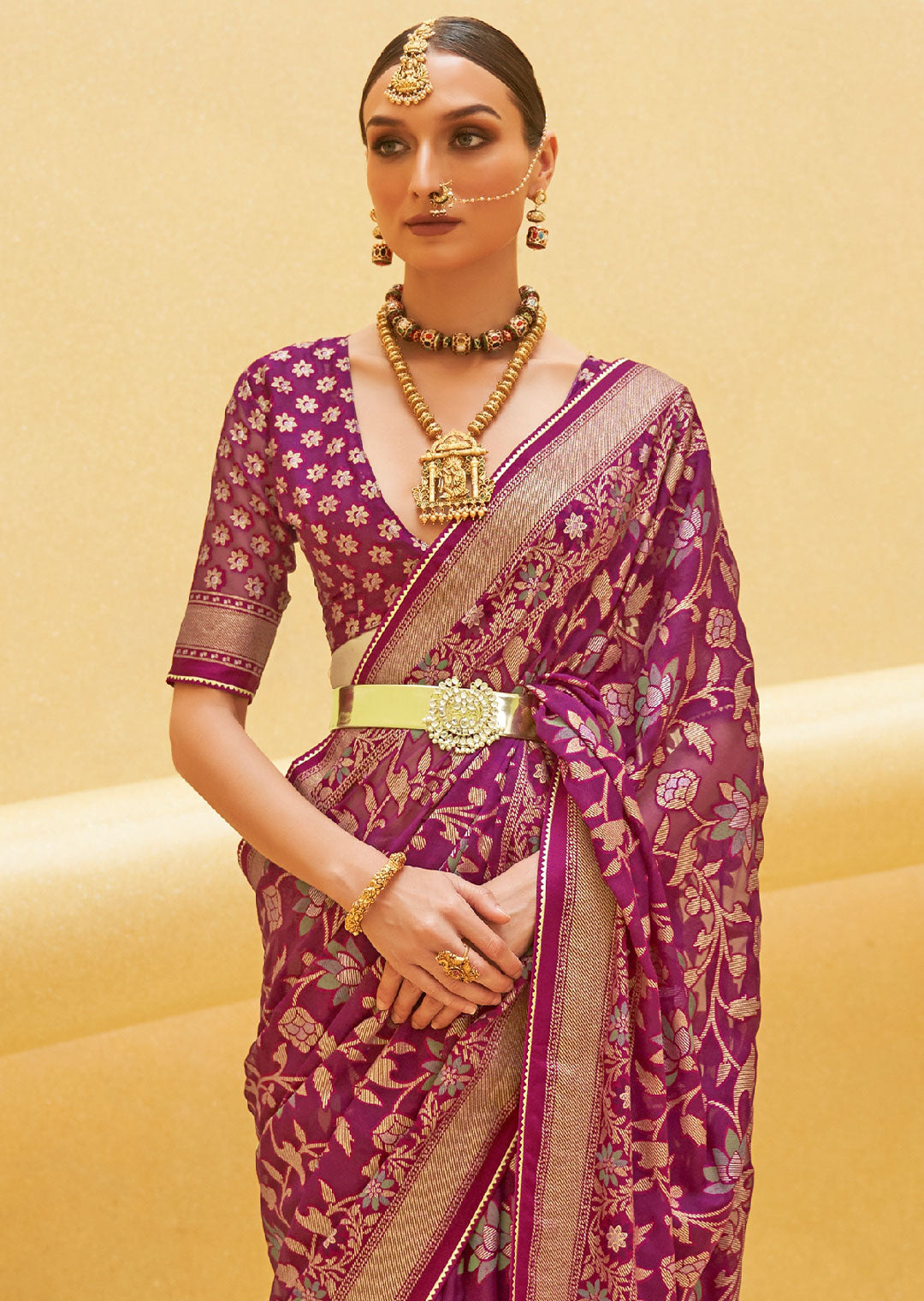 MAGENTA PURPLE WOVEN PURE BRASSO ORGANZA SAREE