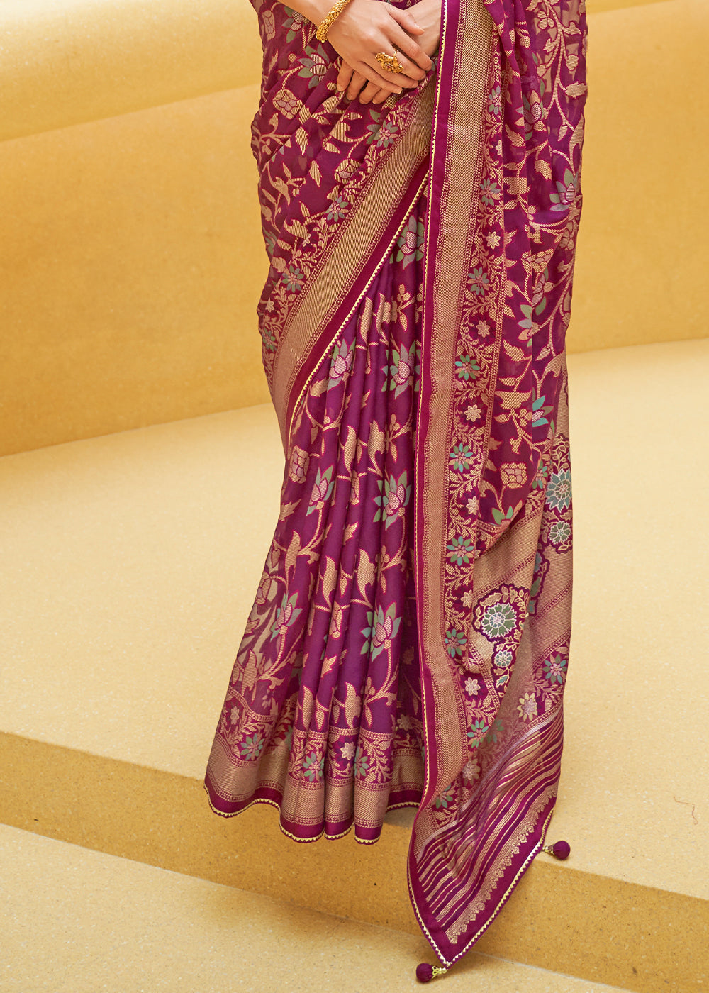 MAGENTA PURPLE WOVEN PURE BRASSO ORGANZA SAREE