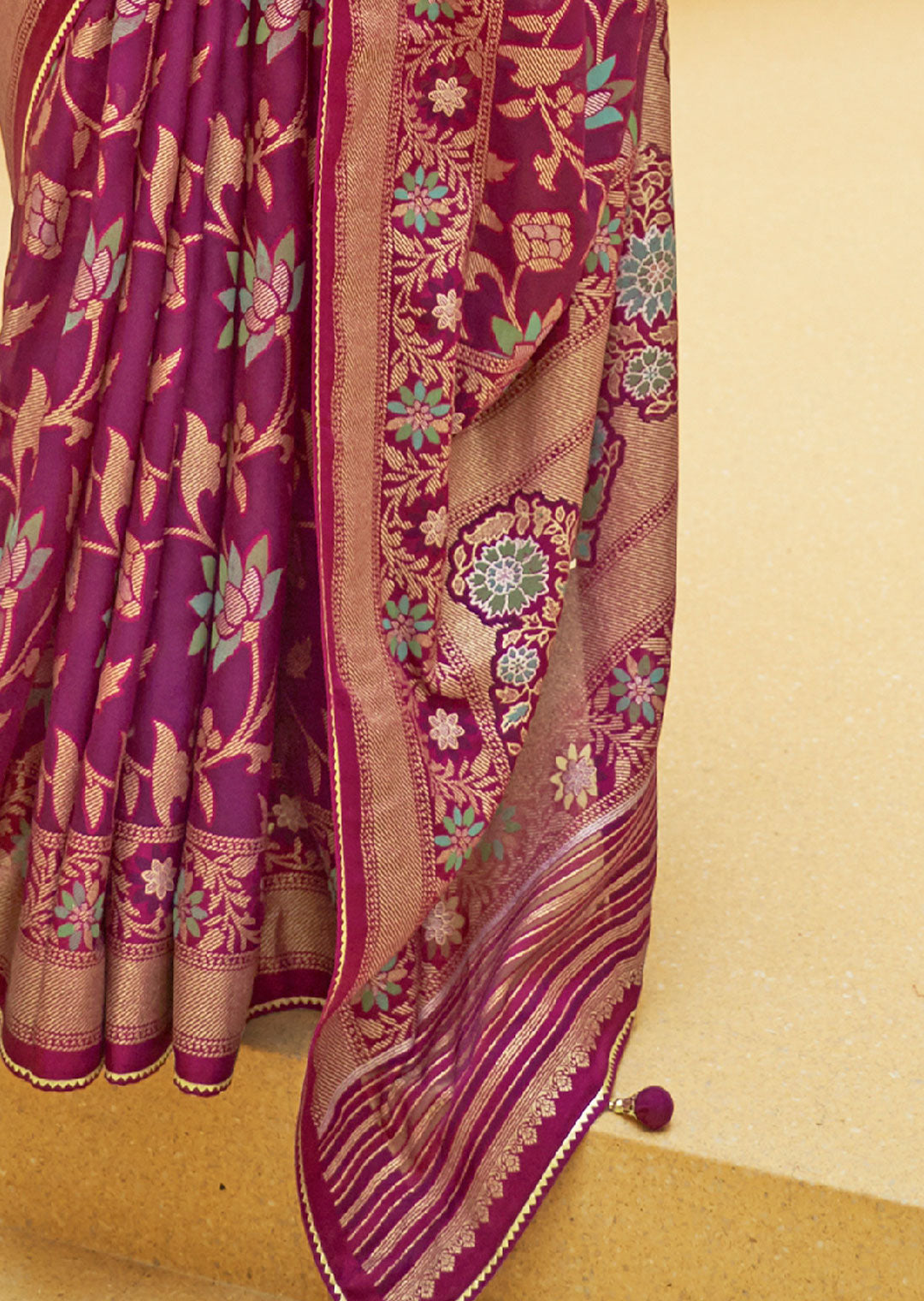 MAGENTA PURPLE WOVEN PURE BRASSO ORGANZA SAREE