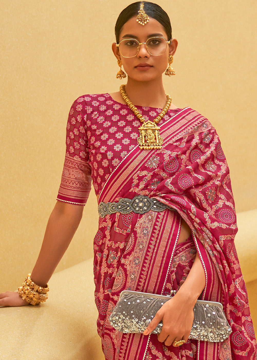 RUBY RED WOVEN PURE BRASSO ORGANZA SAREE