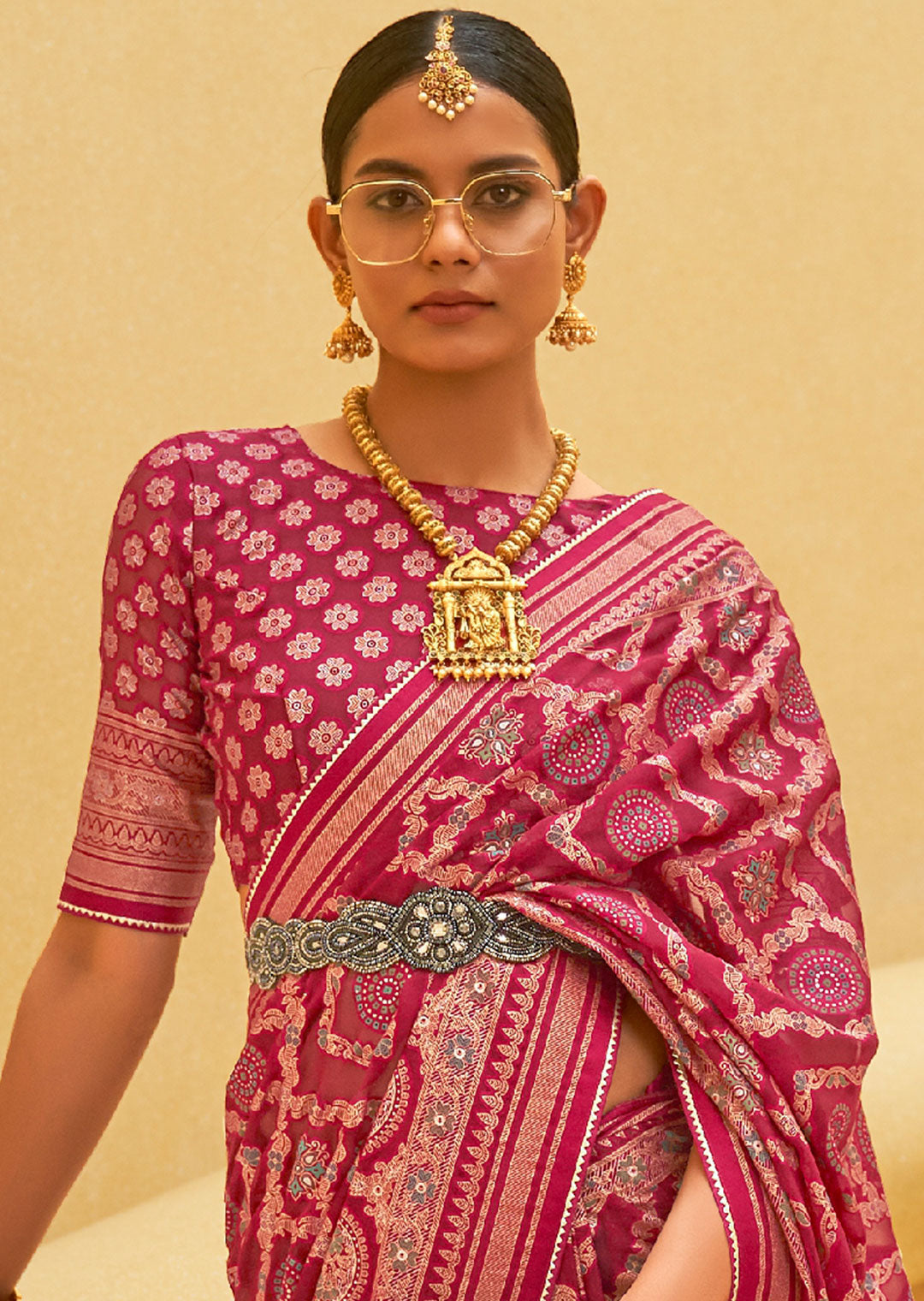 RUBY RED WOVEN PURE BRASSO ORGANZA SAREE