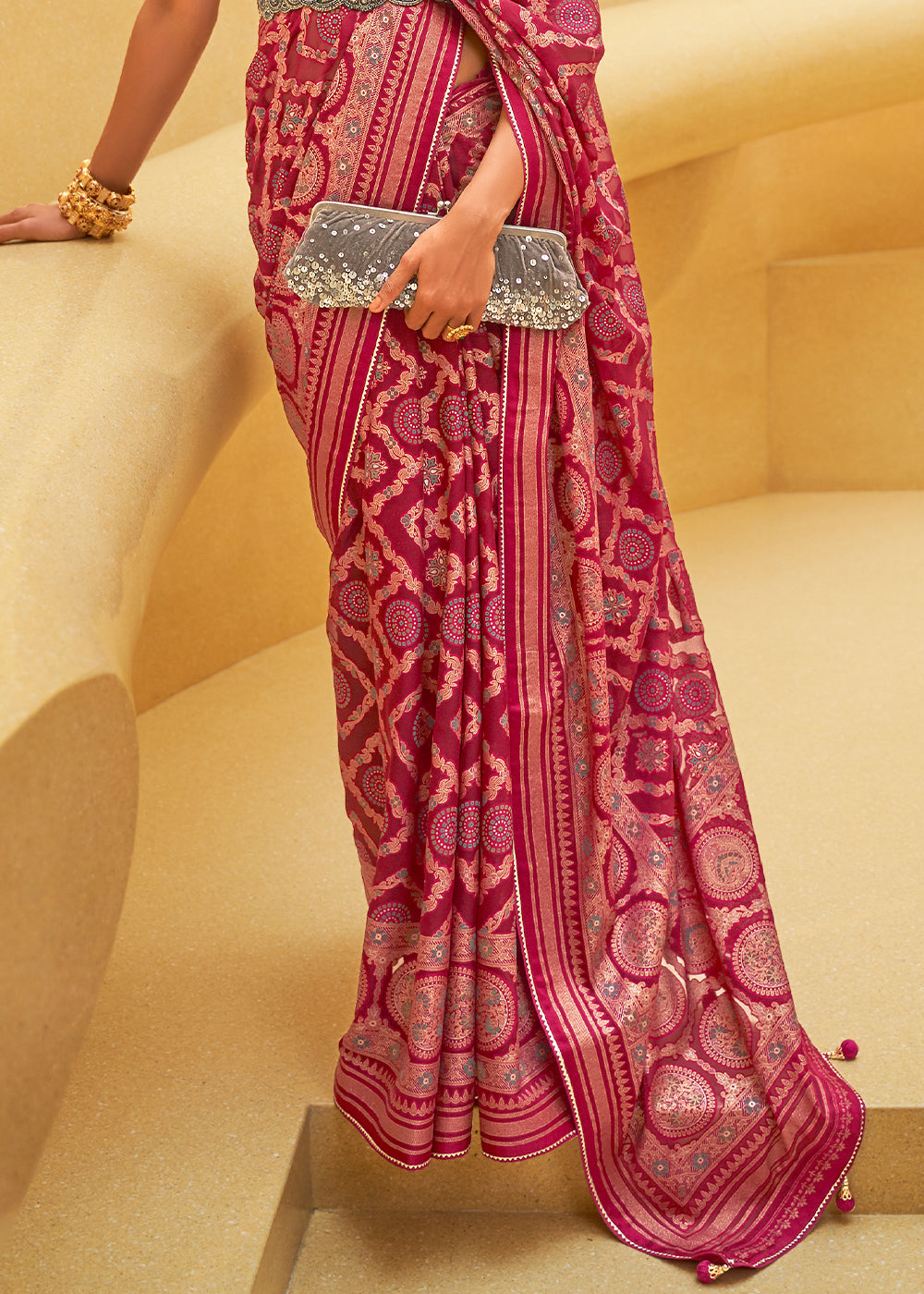 RUBY RED WOVEN PURE BRASSO ORGANZA SAREE