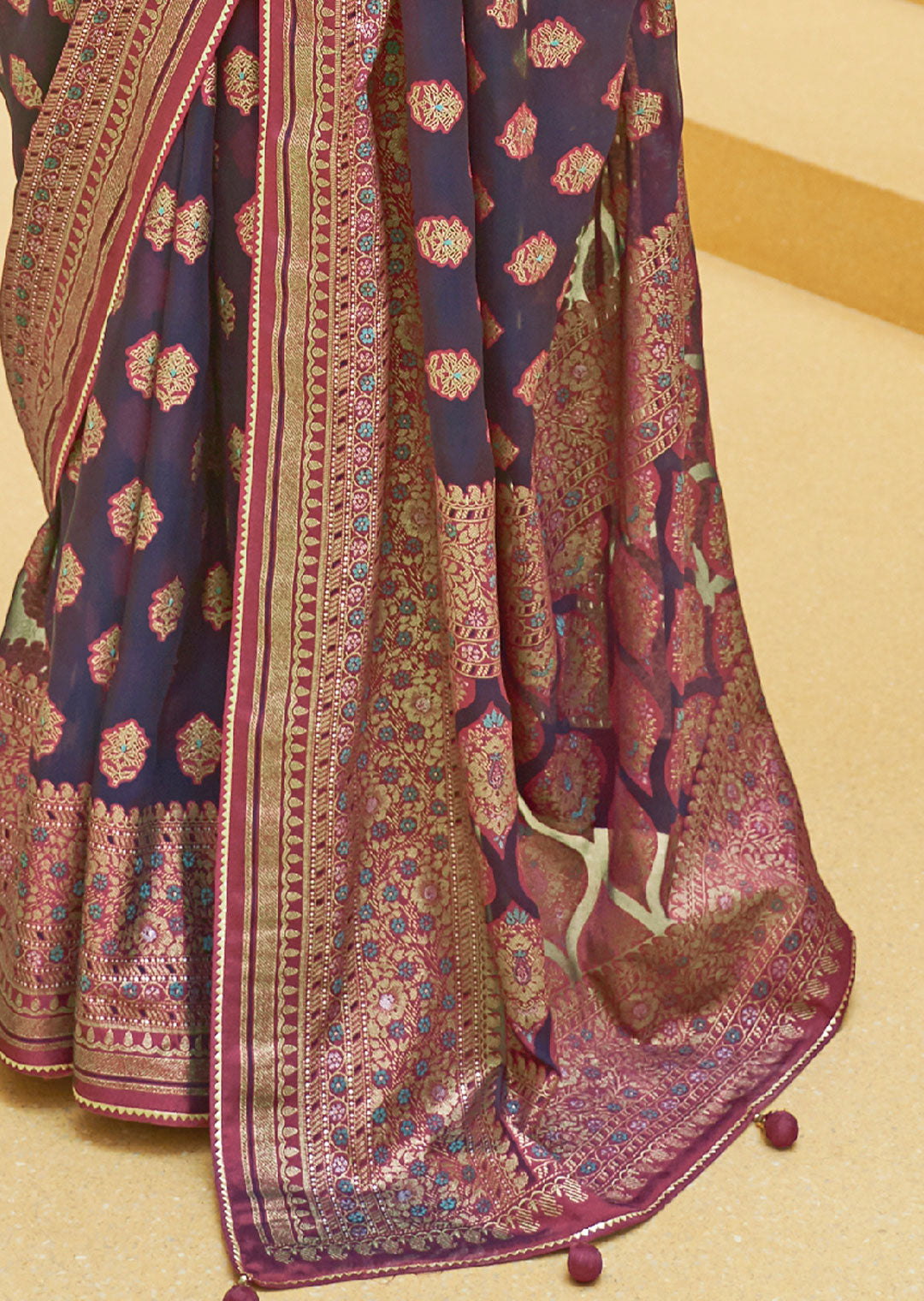 DEEP TRUE PURPLE WOVEN PURE BRASSO ORGANZA SAREE