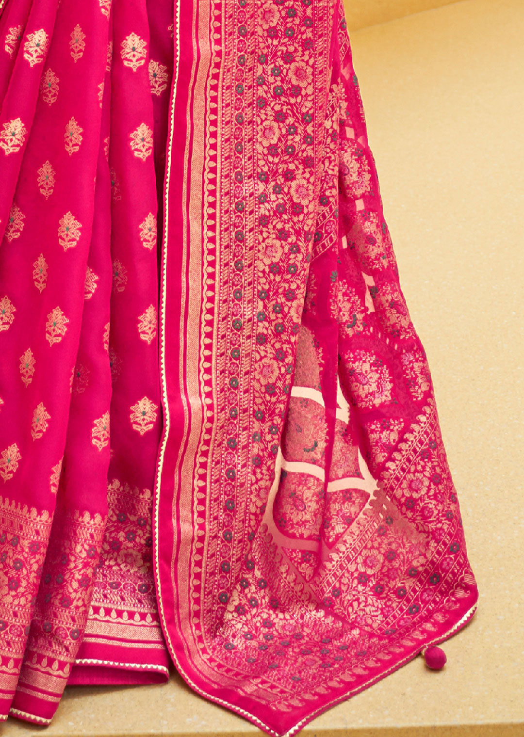 HOT PINK WOVEN PURE BRASSO ORGANZA SAREE