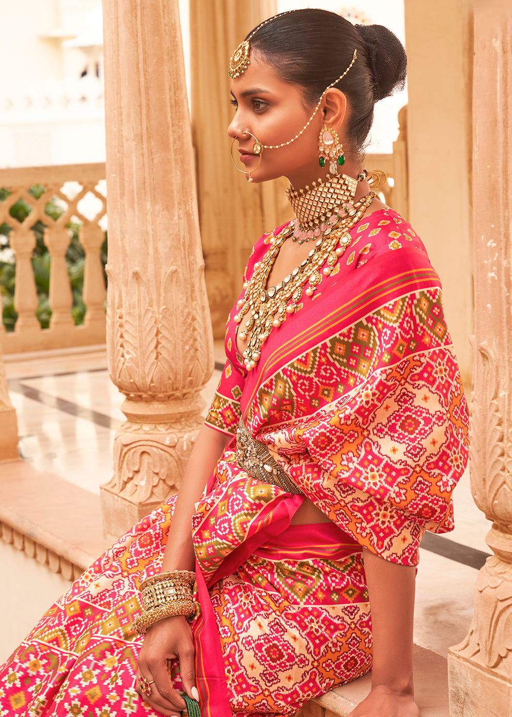 FRENCH ROSE PINK ZARI WOVEN TUSSAR PATOLA SILK SAREE WITH LAGDI PATTA