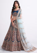 BLUE HEAVY EMBROIDERED DESIGNER BRIDAL LEHENGA