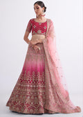 CHERRY RED HEAVY EMBROIDERED DESIGNER BRIDAL LEHENGA