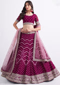 DEEP PURPLE HEAVY EMBROIDERED DESIGNER BRIDAL LEHENGA