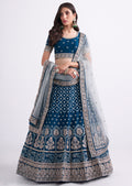 RICH BLUE HEAVY EMBROIDERED DESIGNER BRIDAL LEHENGA