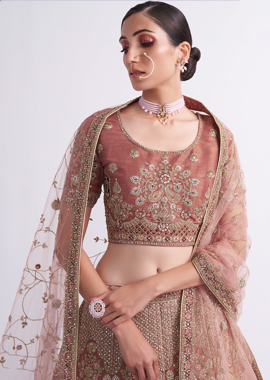 WATERMELON RED HEAVY EMBROIDERED DESIGNER BRIDAL LEHENGA