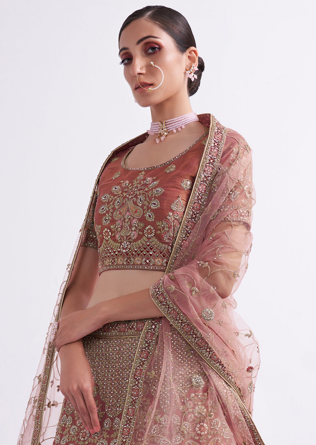 WATERMELON RED HEAVY EMBROIDERED DESIGNER BRIDAL LEHENGA