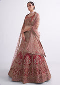 WATERMELON RED HEAVY EMBROIDERED DESIGNER BRIDAL LEHENGA