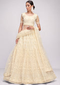 PEARL WHITE HEAVY EMBROIDERED PREMIUM NET DESIGNER LEHENGA