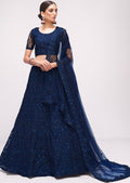 NAVY BLUE HEAVY EMBROIDERED PREMIUM NET DESIGNER LEHENGA
