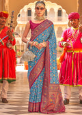 BLUE WOVEN PATOLA PAITHANI SILK SAREE