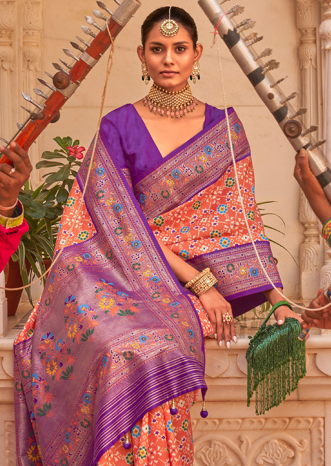 CARROT ORANGE WOVEN PATOLA PAITHANI SILK SAREE