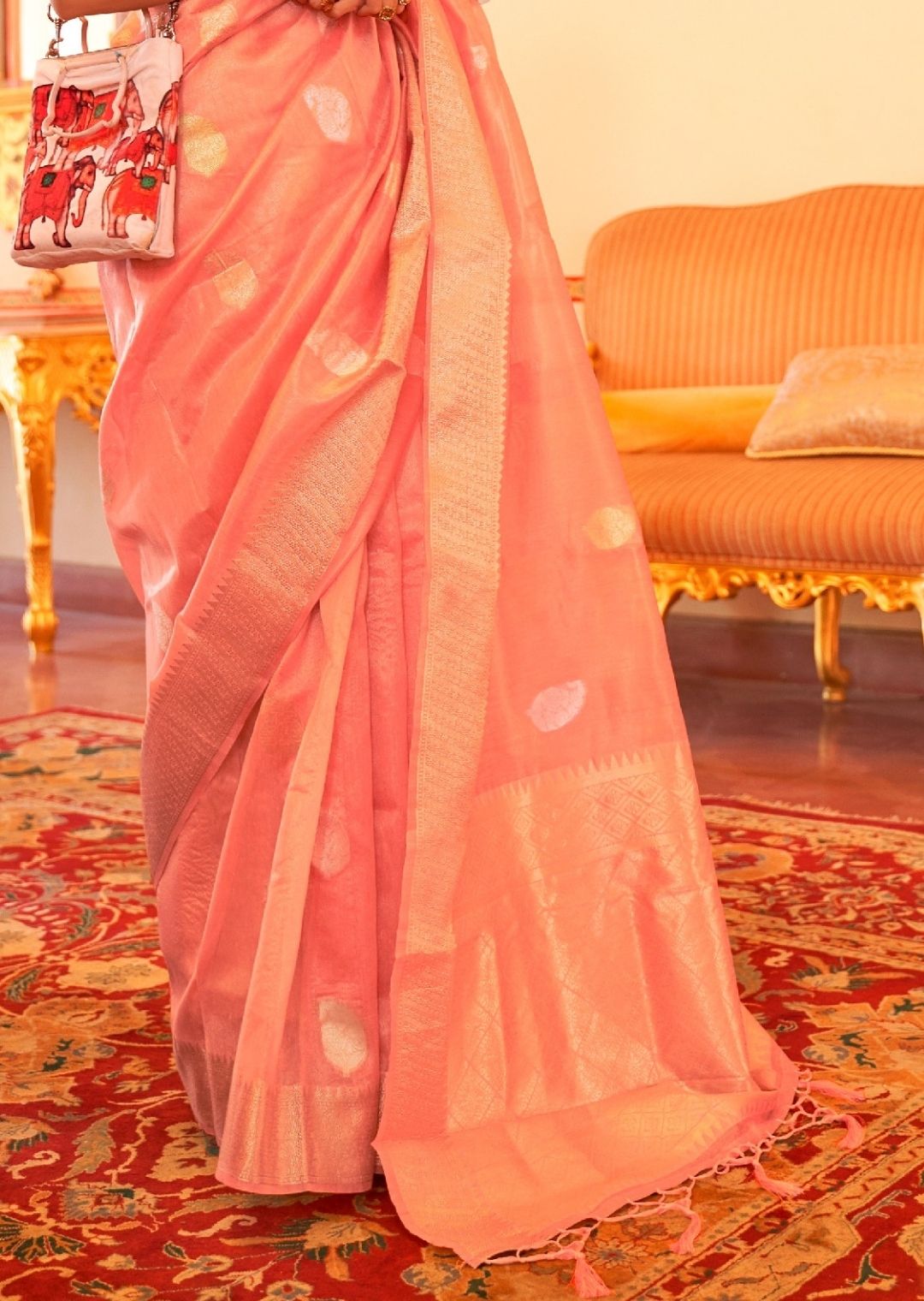 Sweet Pink Zari Woven Pure Handloom Chanderi Silk Saree