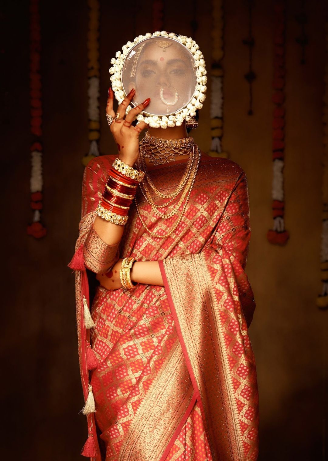 Red Zari Woven Traditional Bandhani Silk Saree