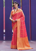 Ruby Pink & Orange Woven Traditional Patola Silk Saree