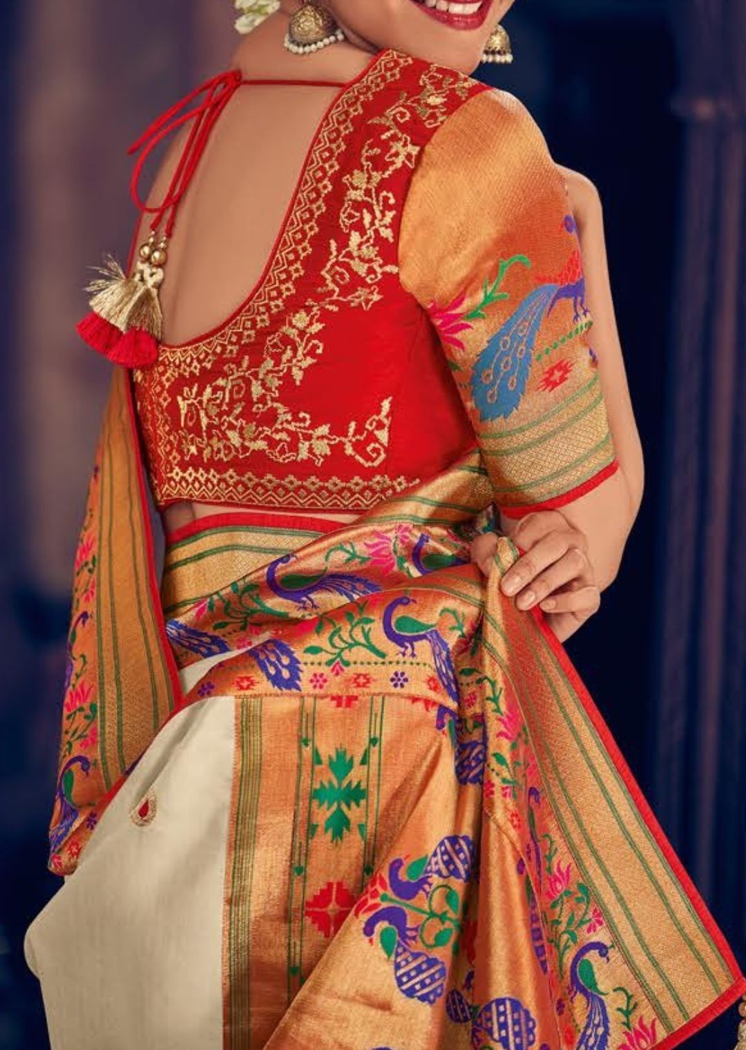 White Woven Traditional Paithani Silk Saree
