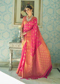 Hot Pink Woven Handloom Zari Silk Saree