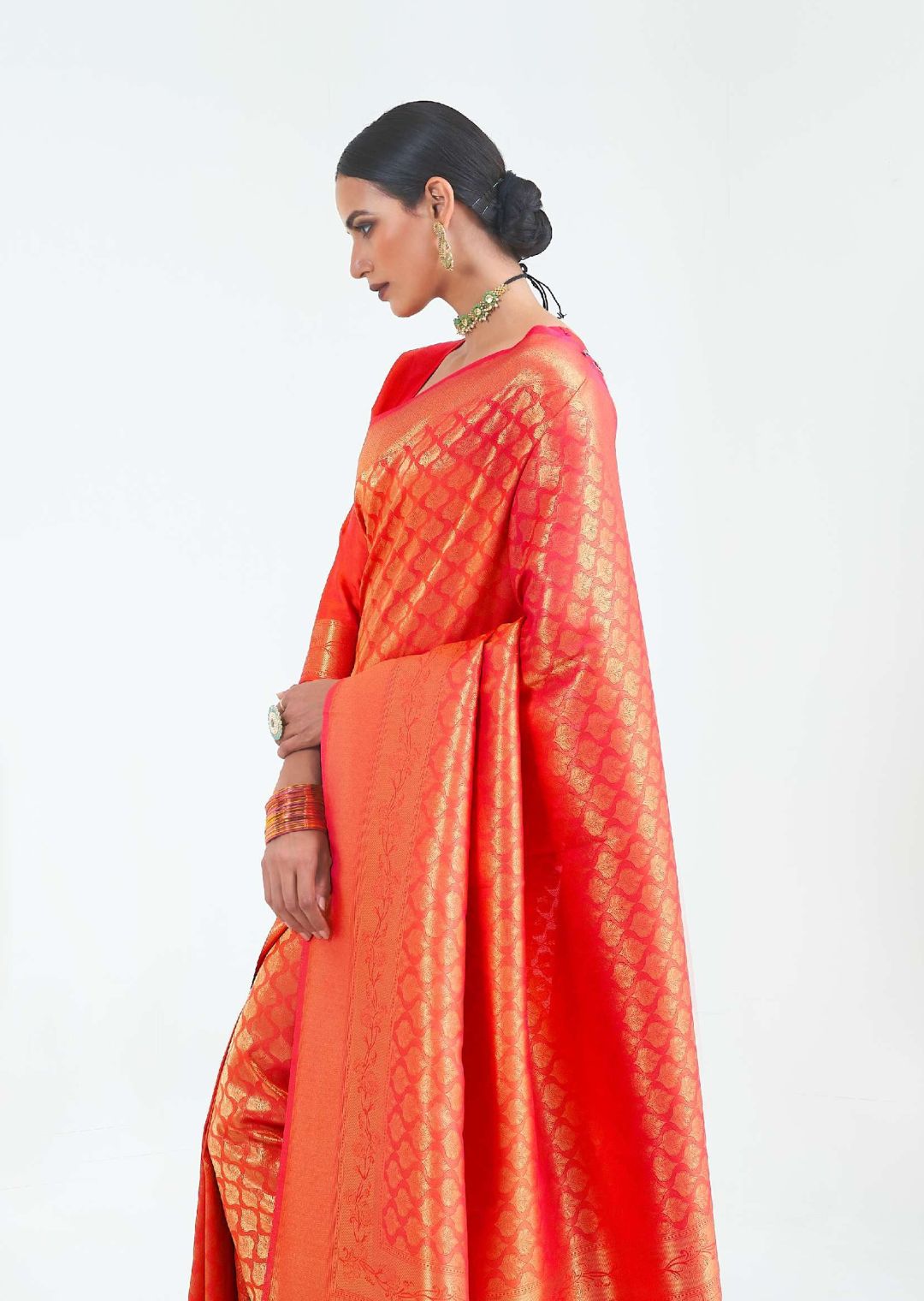Scarlet Red Hand Woven Kanjivaram Silk Saree