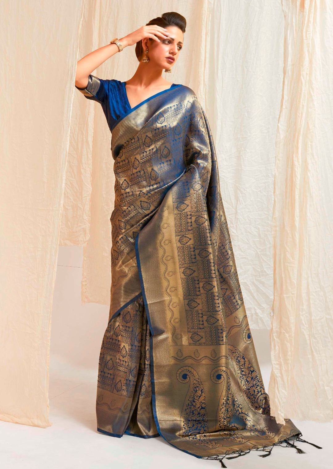 Royal Blue Hand Woven Kanjivaram Silk Saree