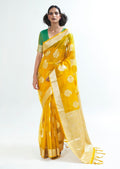 Golden Yellow Hand Woven Organza Silk Saree