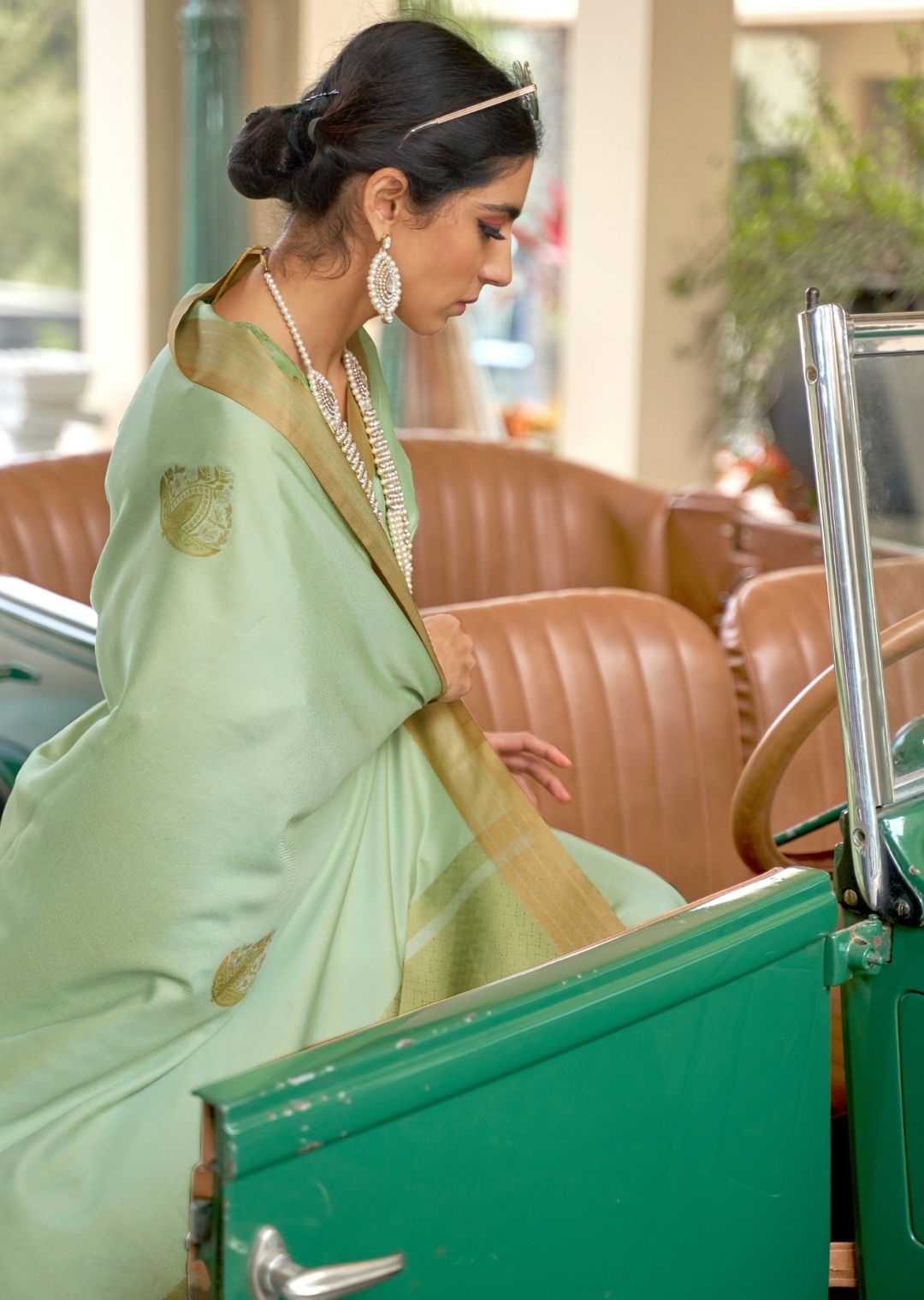 Pistachio Green Hand Woven South Soft Silk Saree