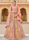 PEACH HEAVY EMBROIDERED DESIGNER BRIDAL LEHENGA