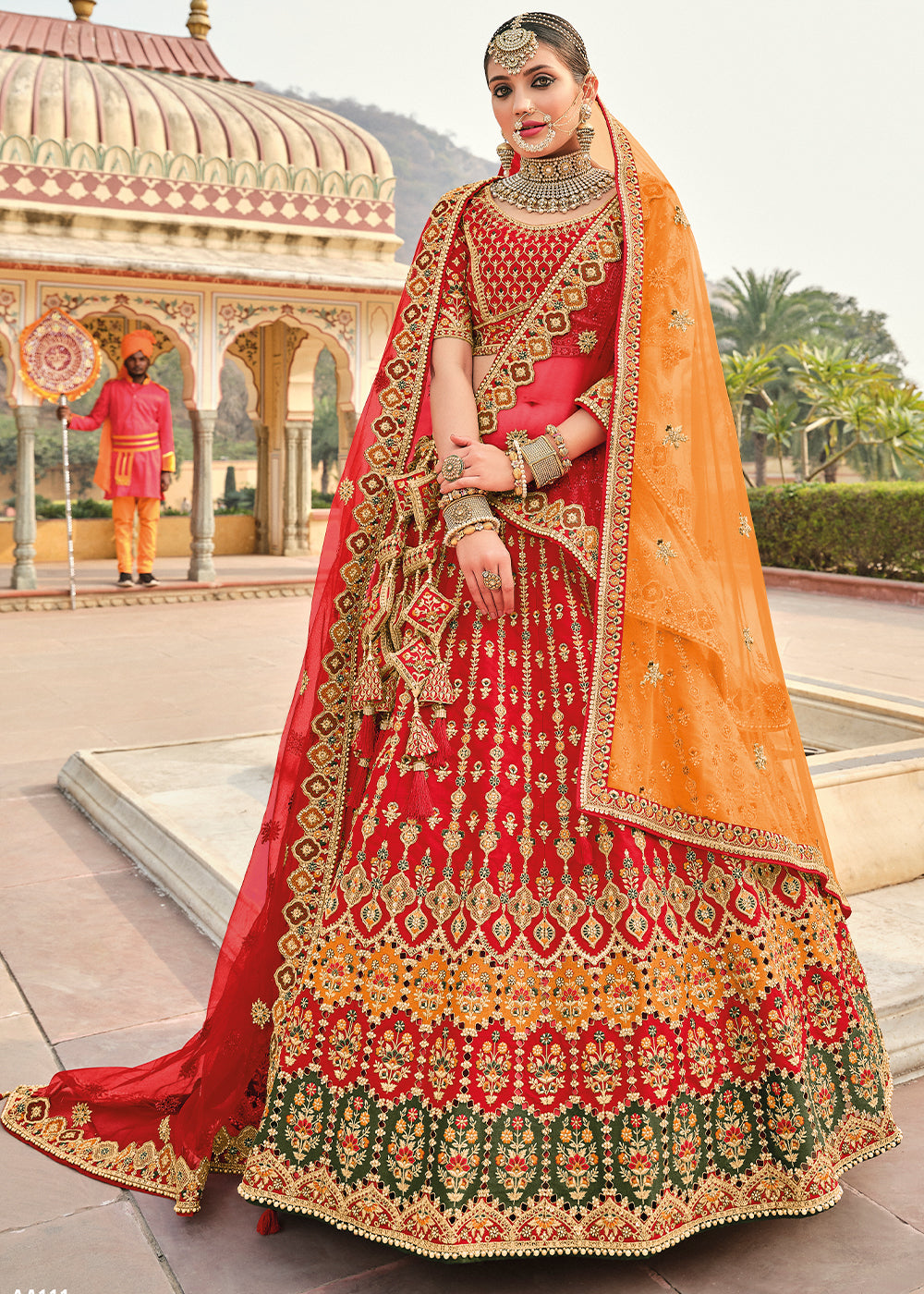 RED HEAVY EMBROIDERED DESIGNER BRIDAL LEHENGA