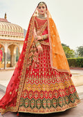 RED HEAVY EMBROIDERED DESIGNER BRIDAL LEHENGA