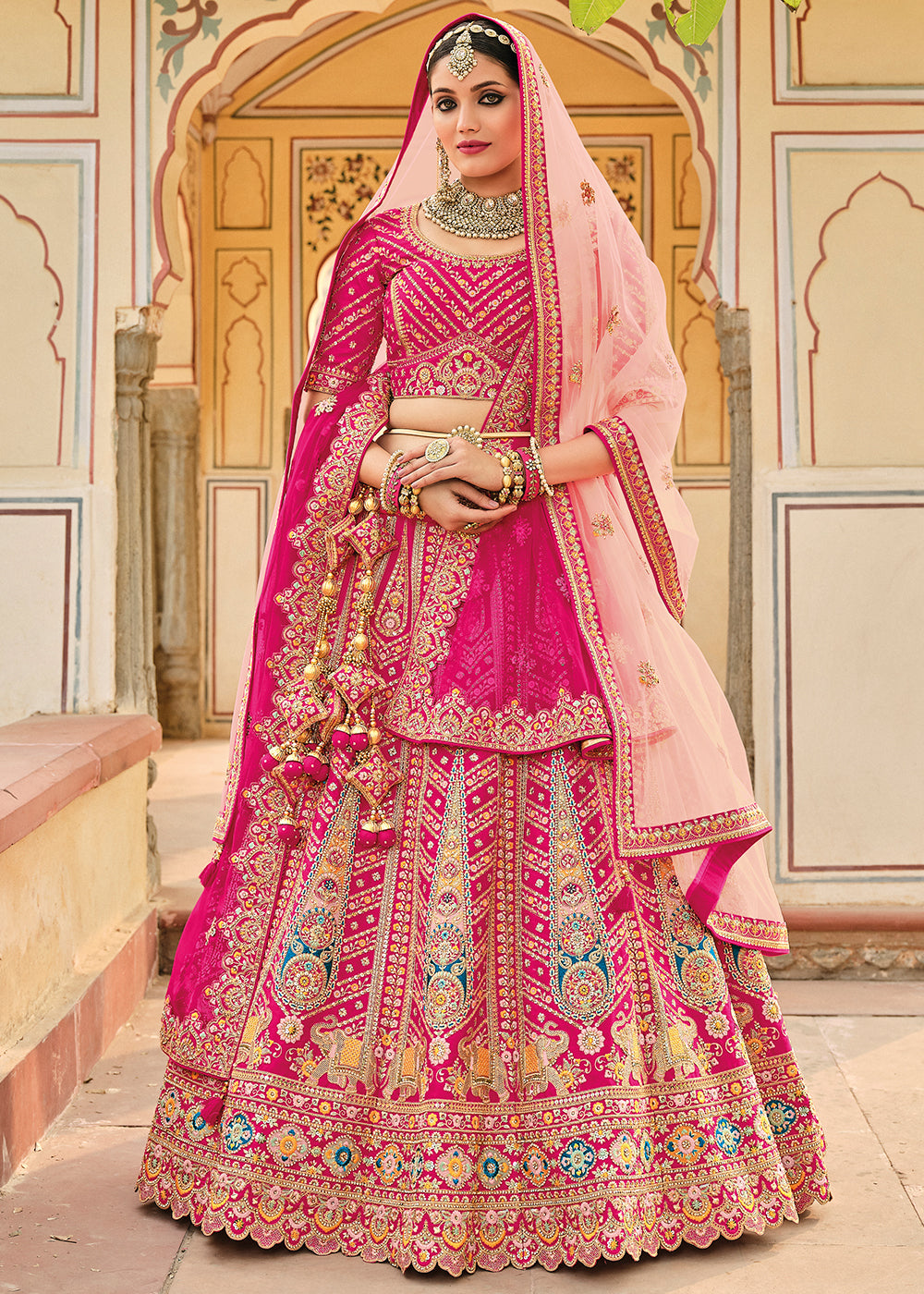Ruby Pink Zardozi Bridal Lehenga Set SUKHMATI – Panache Haute Couture