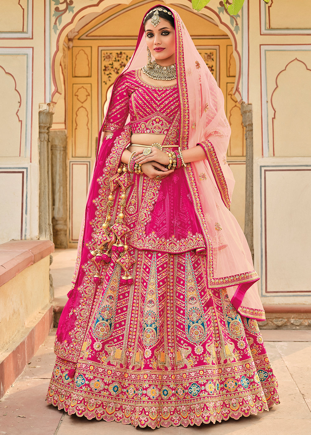 Dark pink deals wedding lehenga
