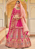 HOT PINK HEAVY EMBROIDERED DESIGNER BRIDAL LEHENGA
