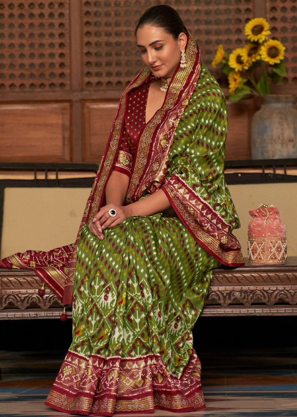 FERN GREEN WOVEN PATOLA SILK SAREE
