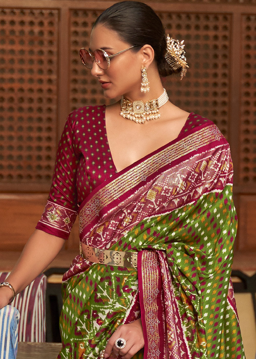 FERN GREEN WOVEN PATOLA SILK SAREE