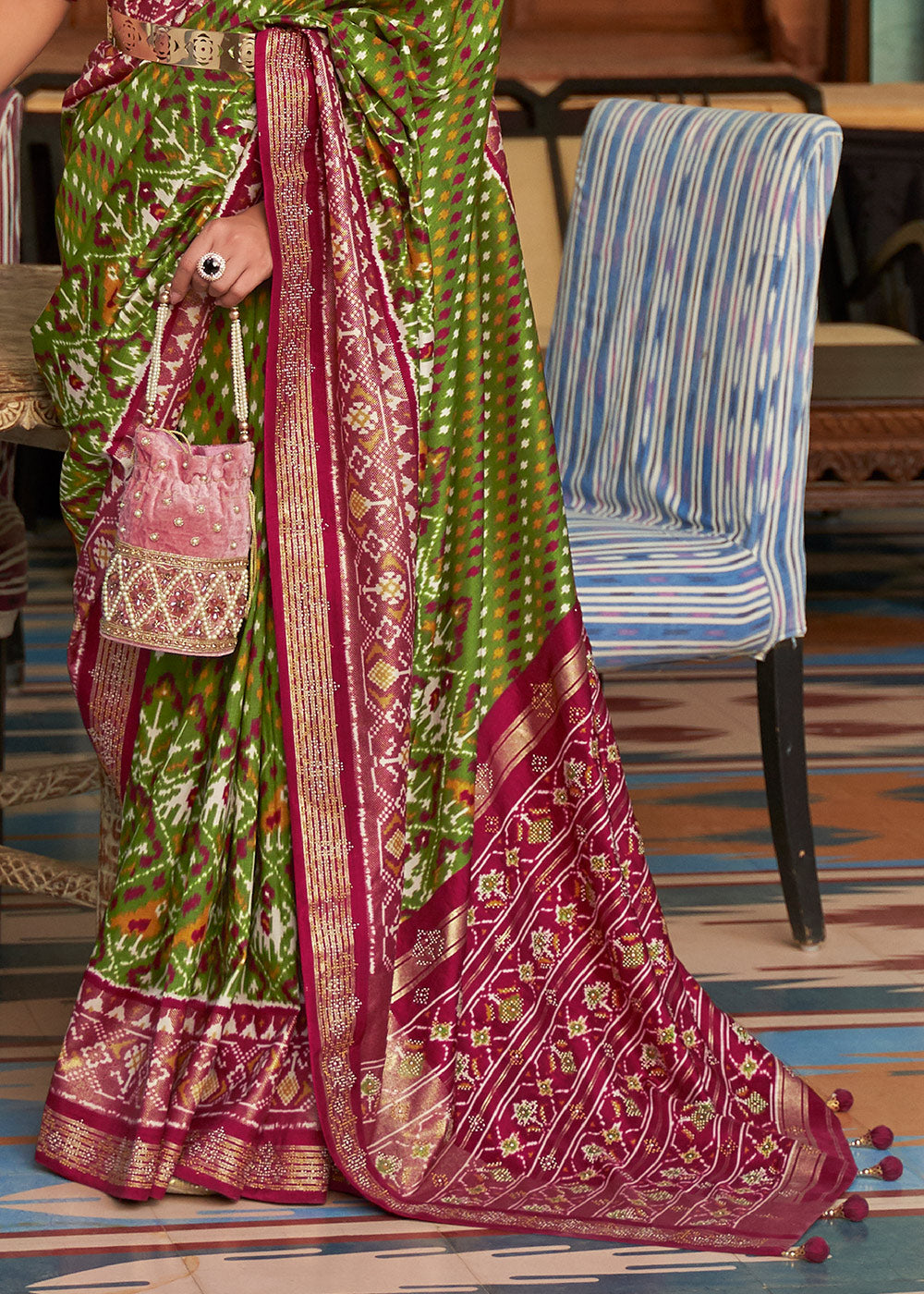 FERN GREEN WOVEN PATOLA SILK SAREE