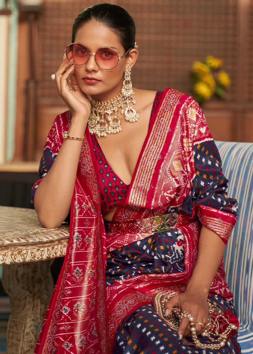 IRON GRAY WOVEN PATOLA SILK SAREE