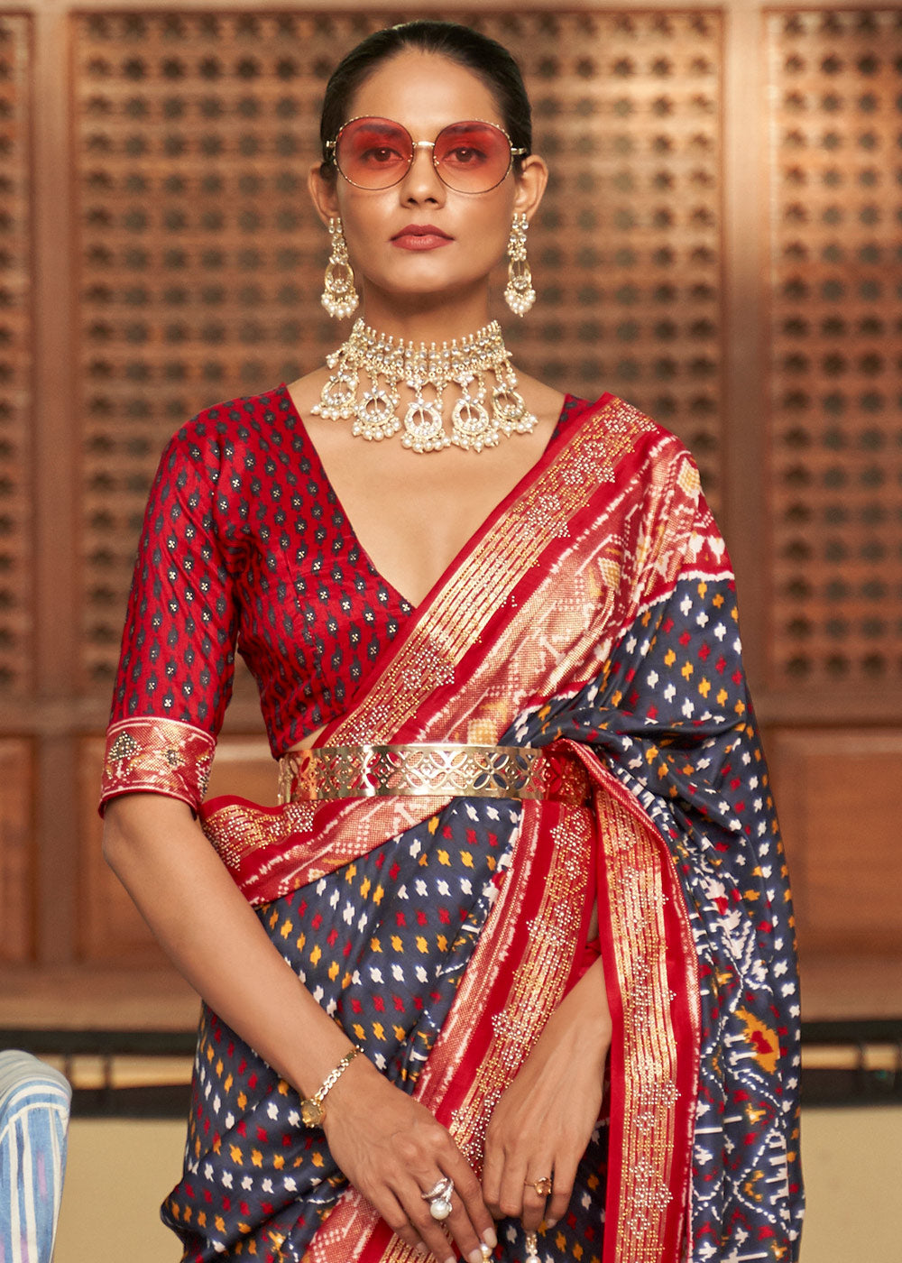 IRON GRAY WOVEN PATOLA SILK SAREE