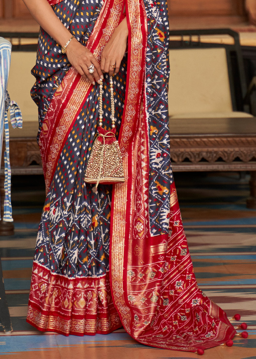 IRON GRAY WOVEN PATOLA SILK SAREE